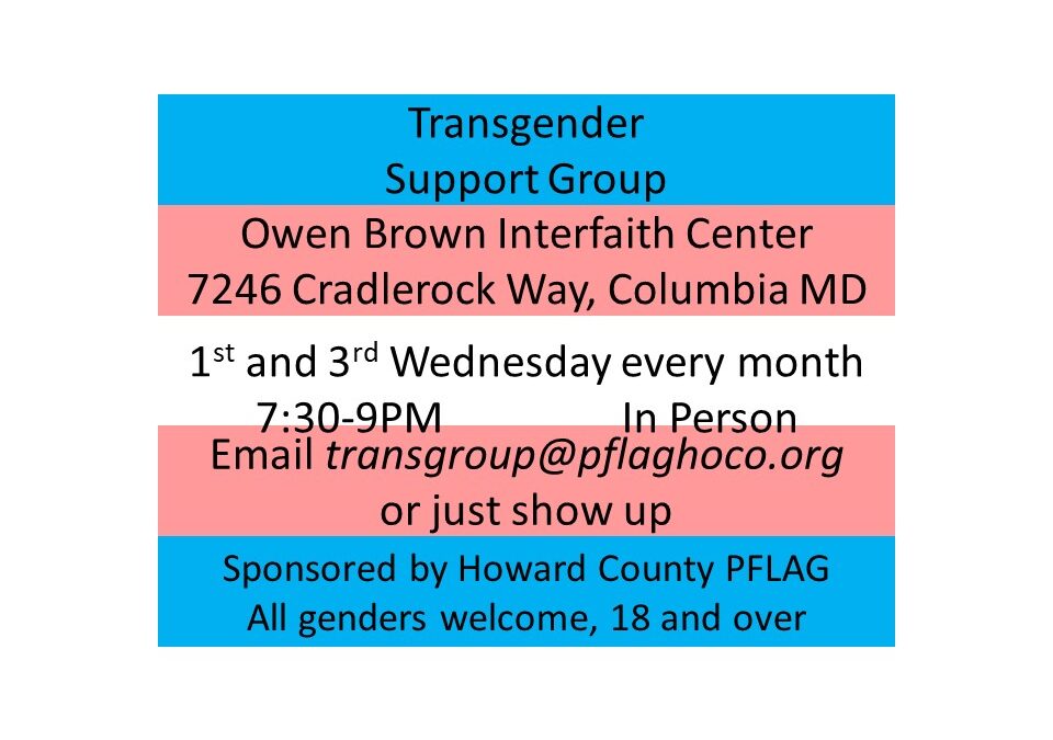 Trans Support Group Columbia MD PFLAG